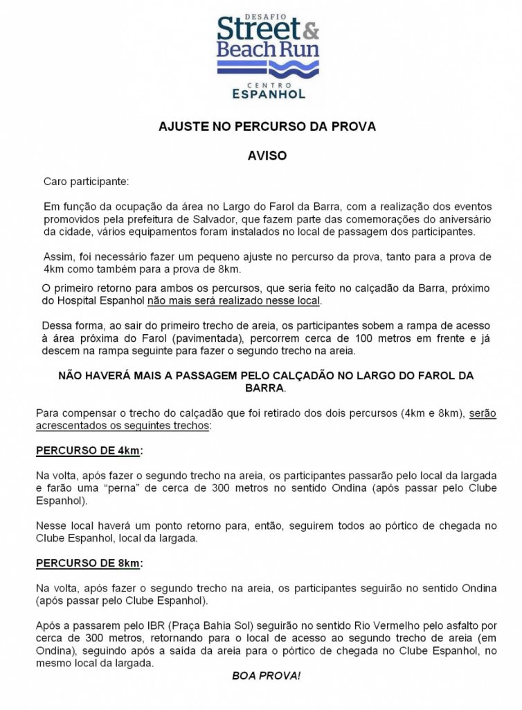 Street&Beach Run_ajuste do ajuste no percurso da prova