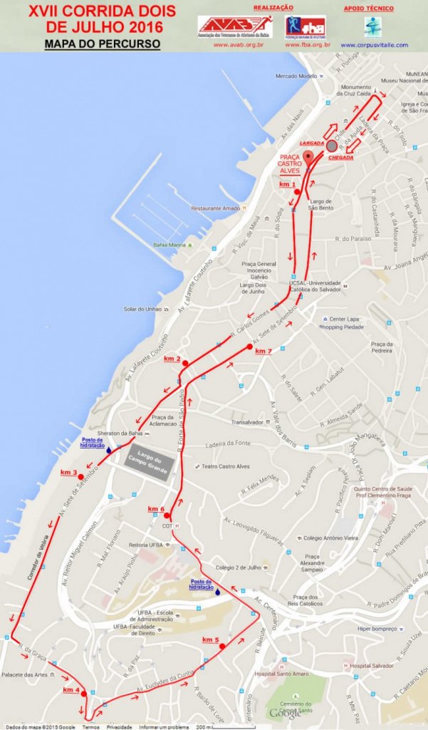 Mapa do percurso da XVII Corrida Dois de Julho 