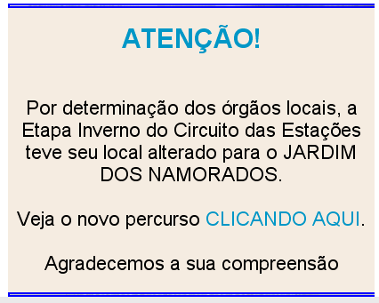 Atenção à alteração do local de largada e chegada da prova